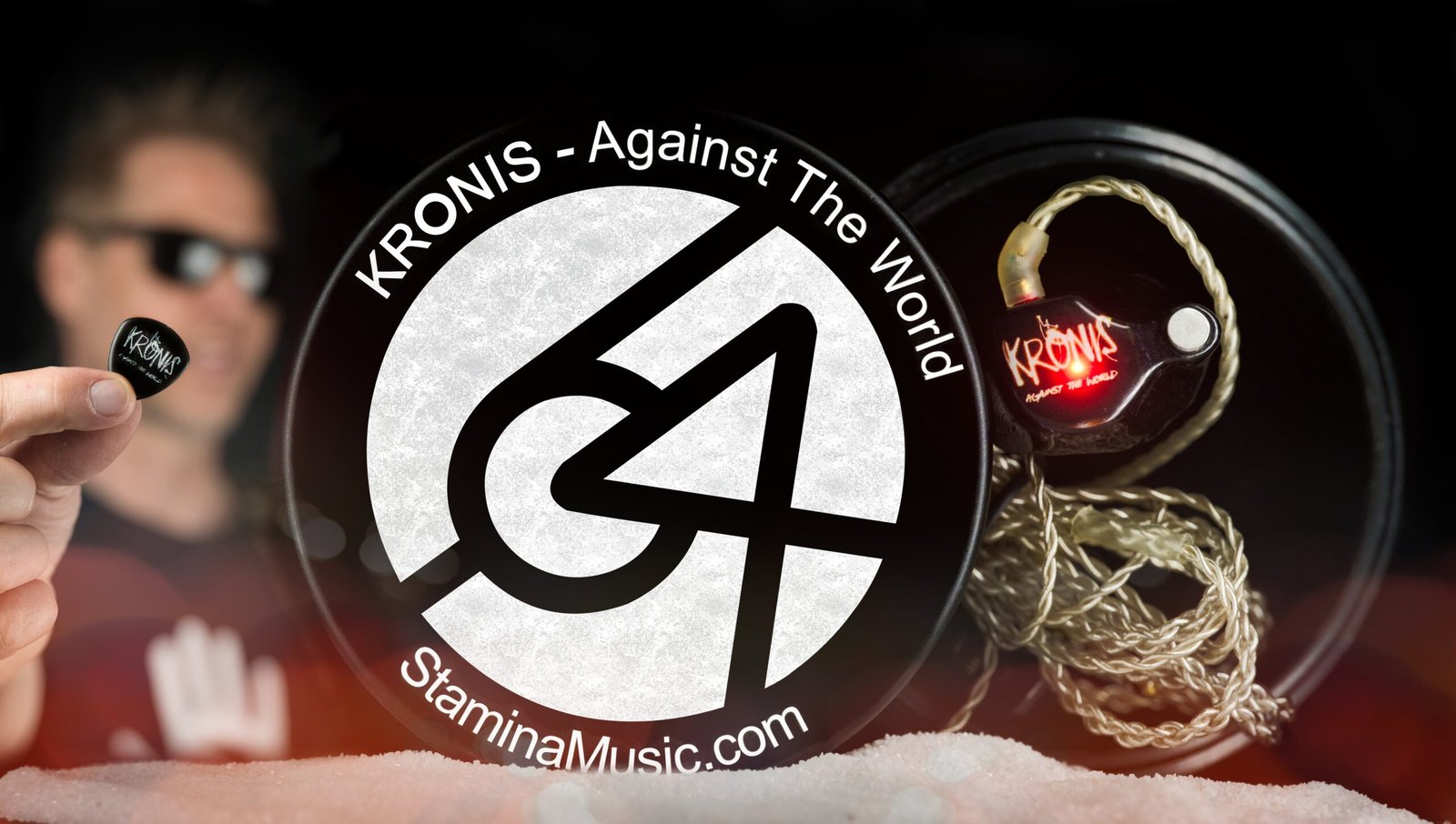 KRONIS custom in-ear monitors and guitar pick
